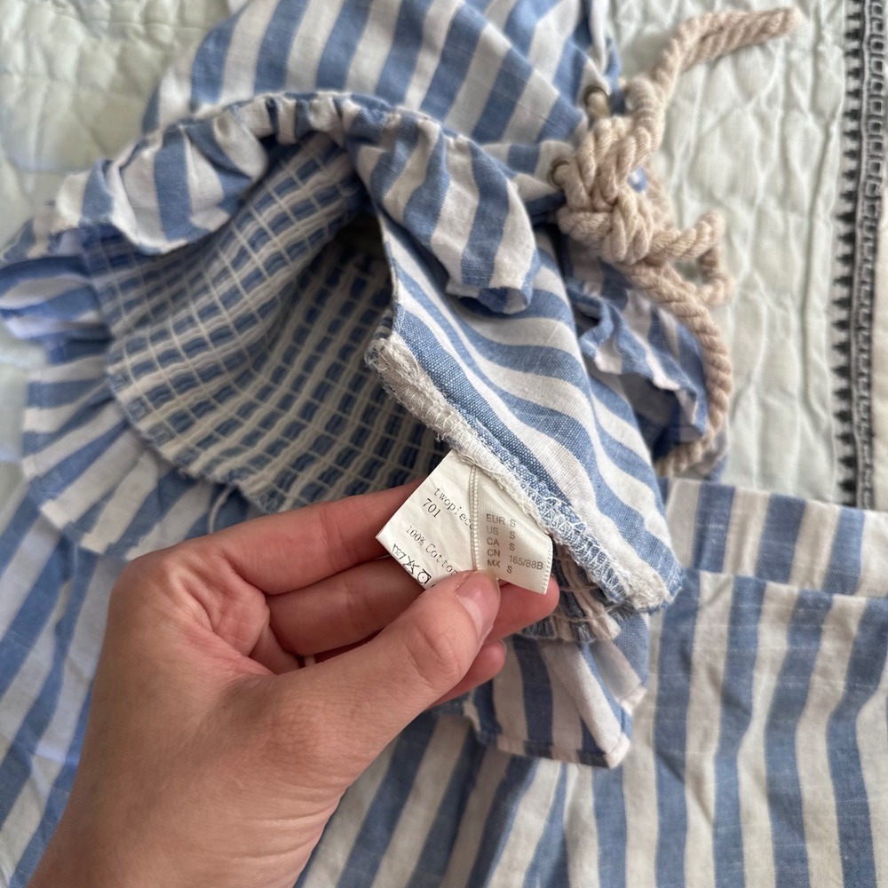 Unbranded Striped Two Piece Short Set Blue White Cotton Small - Picture 3 of 3